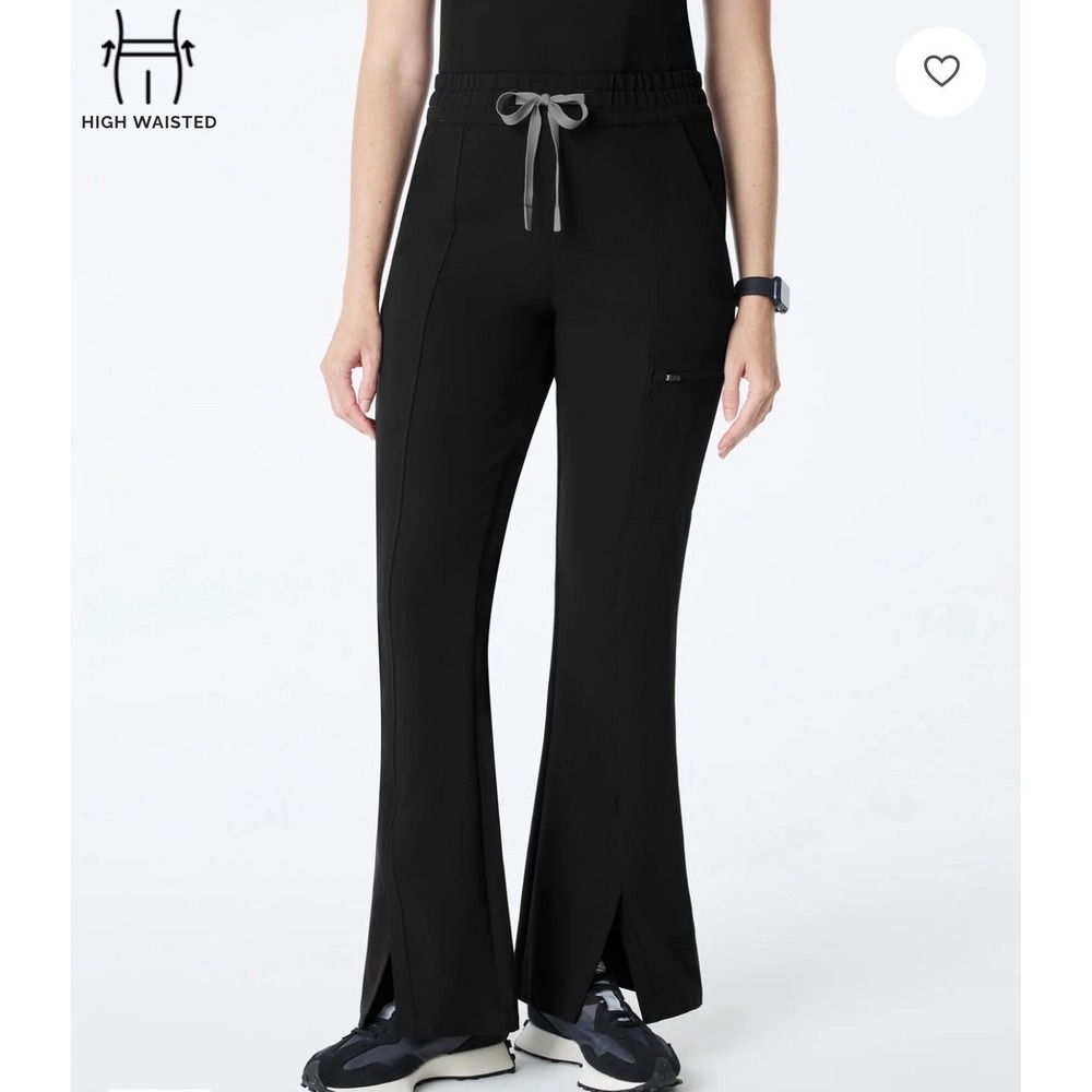 Figs High Waisted Montal Flare Scrub Pants Black Large Petite Nurse Medical